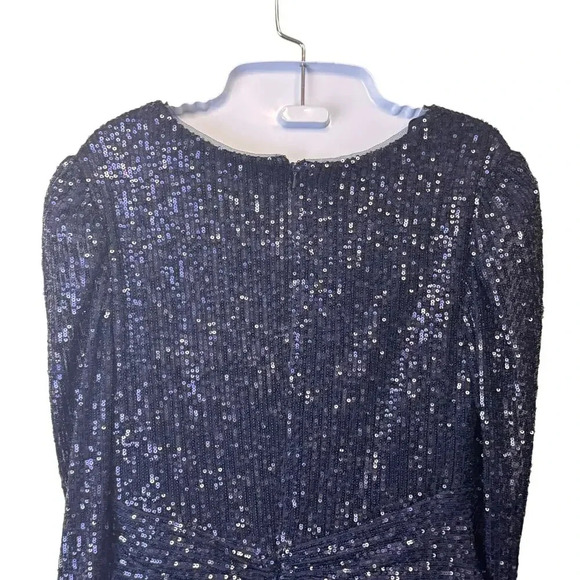 New Aqua Long Sleeve Blue Sequin Twist Long Gown Wedding Gala Dress Women's 10 - Picture 8 of 13